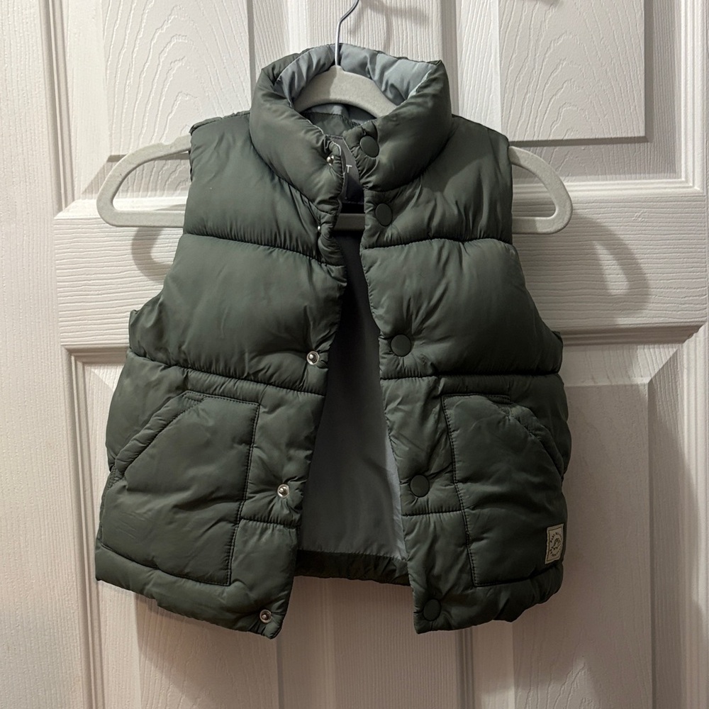 next Olive Green Quilted Puffer Vest with Light Gray Lining